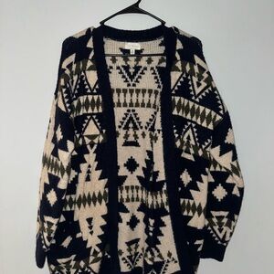 Geometric Patterned Sweater - Navy and Cream